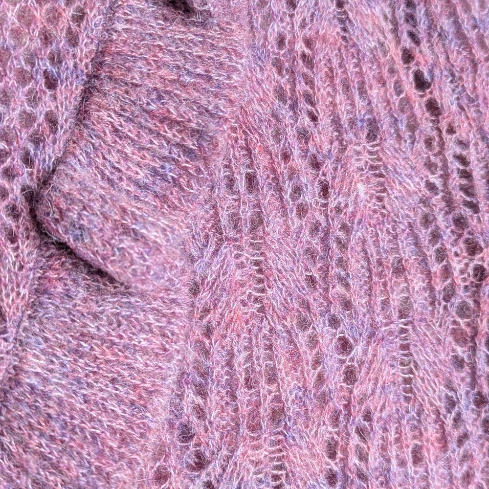 Bishop + Young Ruffle Lace Knit Sweater Purple Mock Neck M - Picture 5 of 9